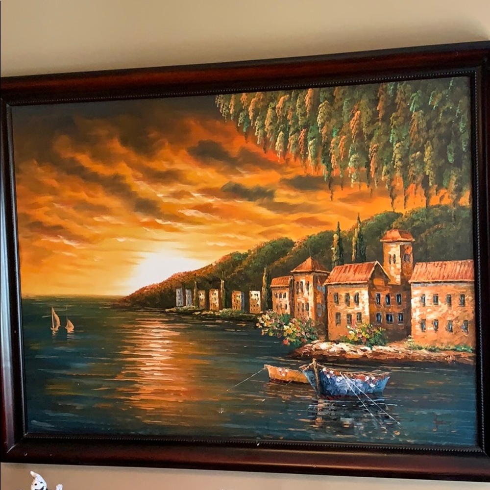 Painting. “Italian Coast line”  80x60 framed wood